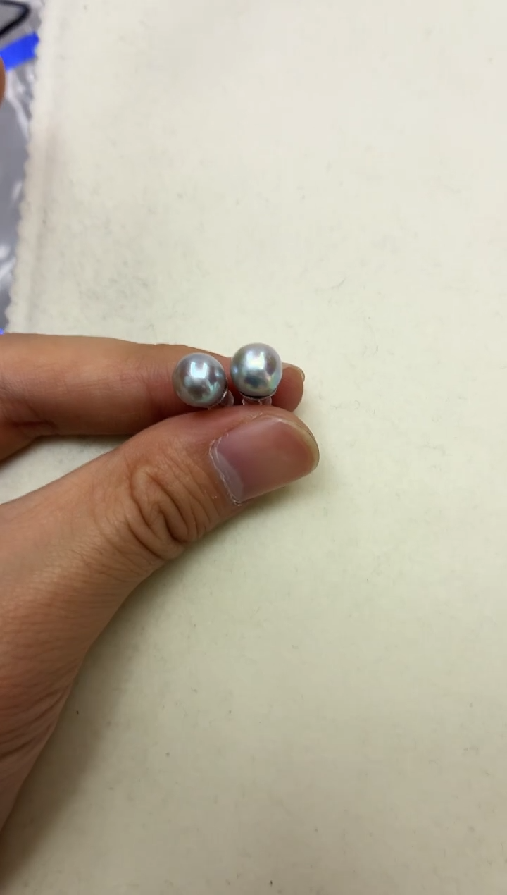 银S925镶嵌DA海水珍珠耳饰8-9 y652