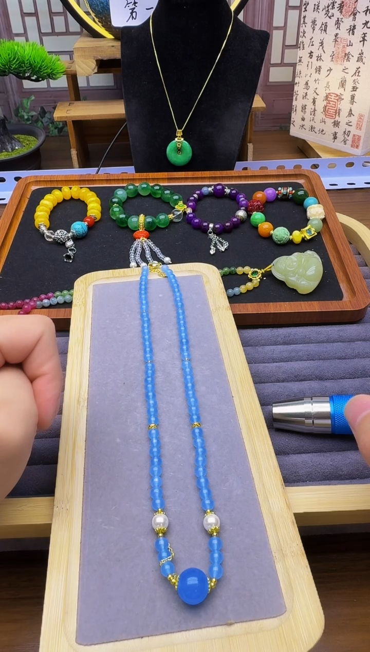 海蓝宝石颈饰14K金镶嵌X190