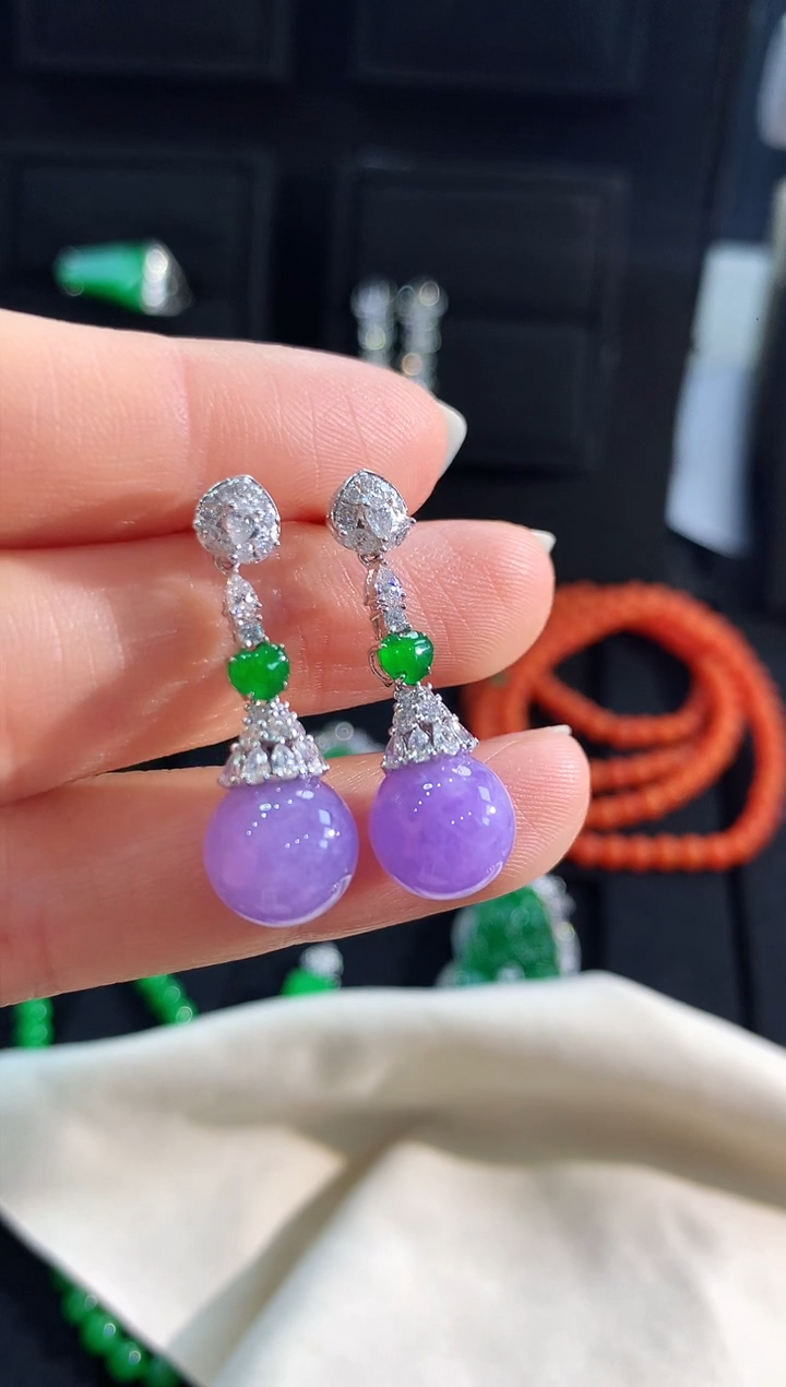 【闪购商品】翡翠耳饰18K金镶嵌耳饰