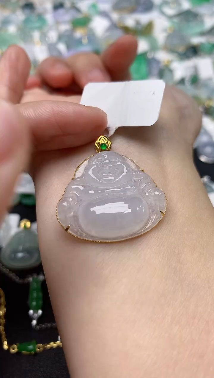 颈饰18K金镶嵌翡翠天然缅甸A货翡翠