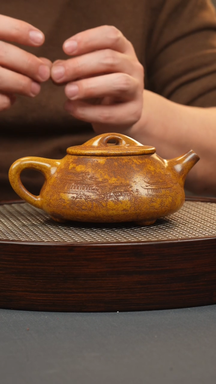 【闪购商品】紫砂茶壶龙骨金砂 景舟石瓢 刻绘