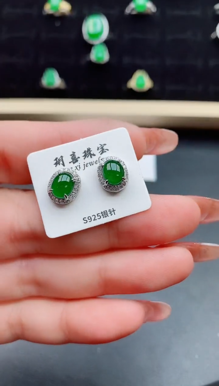 【闪购商品】翡翠耳饰银S925镶嵌058080