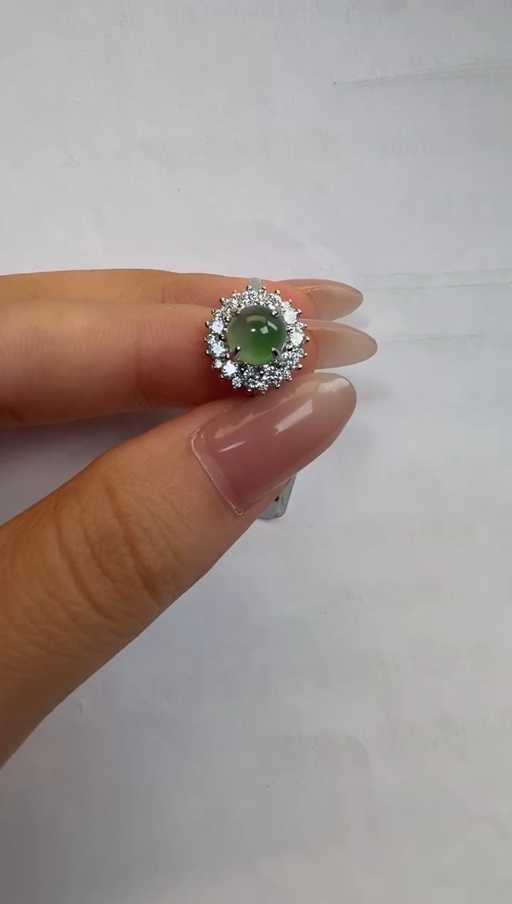 银S925镶嵌戒指翡翠通体925银镶缅甸A货翡翠戒指0323