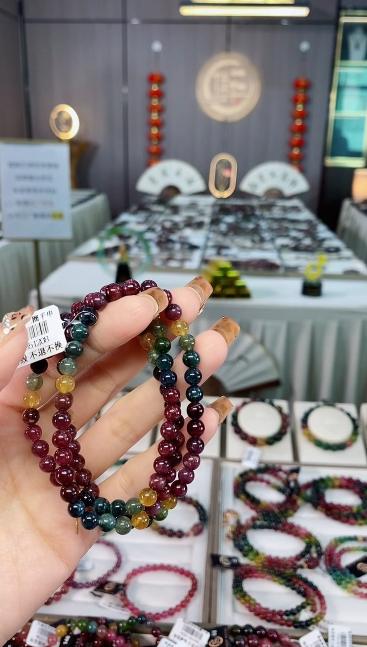 未镶嵌老矿碧玺色标彩虹三圈手串5mm+碧玺dan多样性发货一条