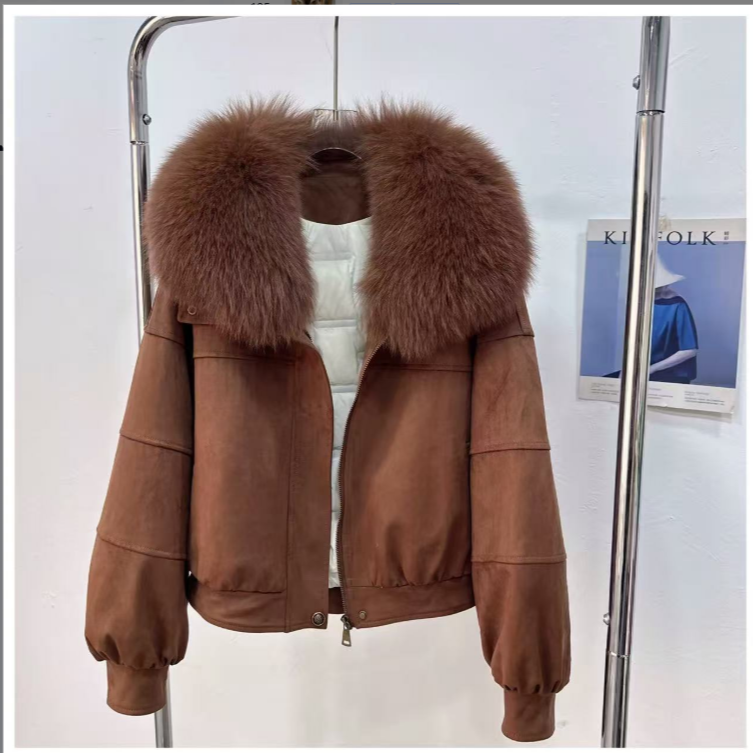 冬季设计师女拉链衬衫袖短款