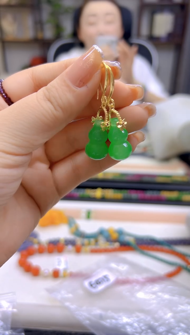 翡翠14K金镶嵌耳饰DIY款E475