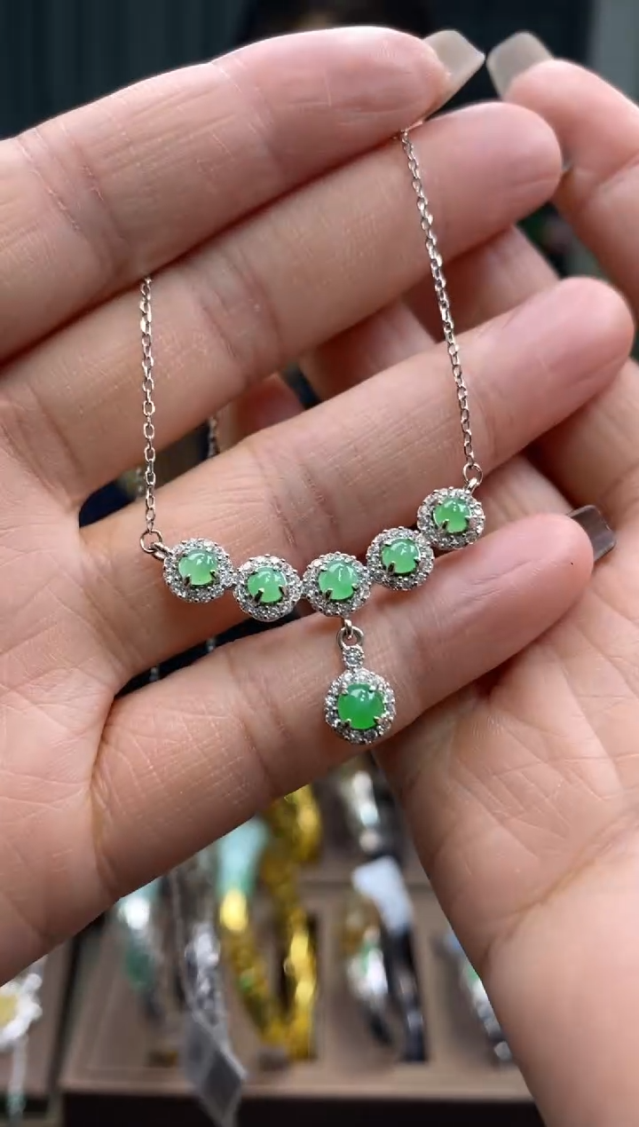 颈饰银S925镶嵌翡翠净货16563