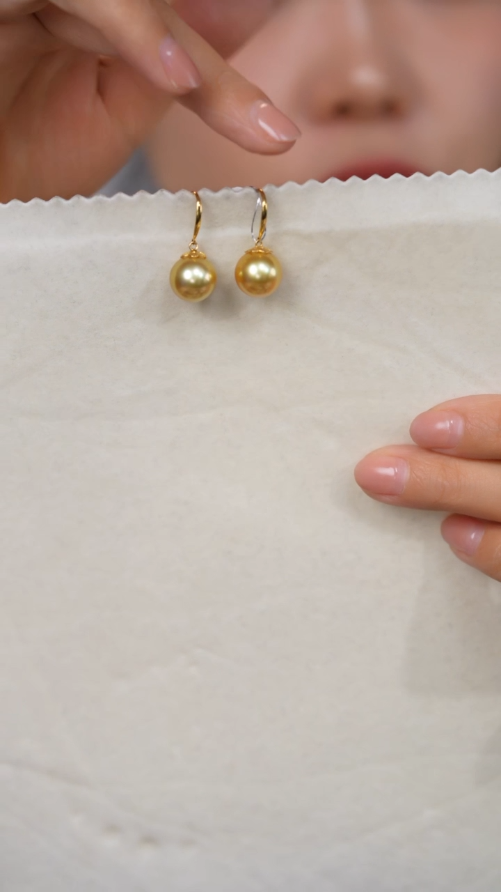 【闪购商品】海水珍珠耳坠18K金镶嵌金珠11-12mm