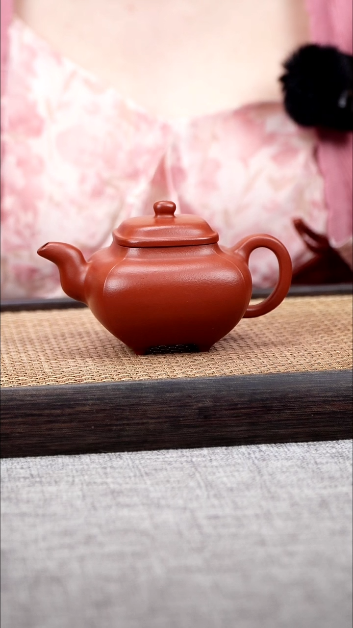 茶壶紫砂四方传炉  朱泥  160cc