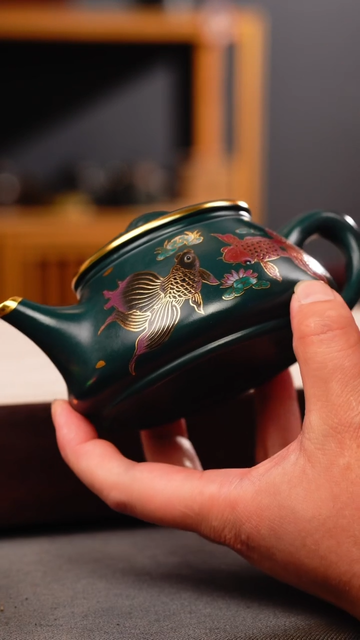 茶壶紫砂苏门答腊青 剑流石瓢 锦鲤珐琅彩