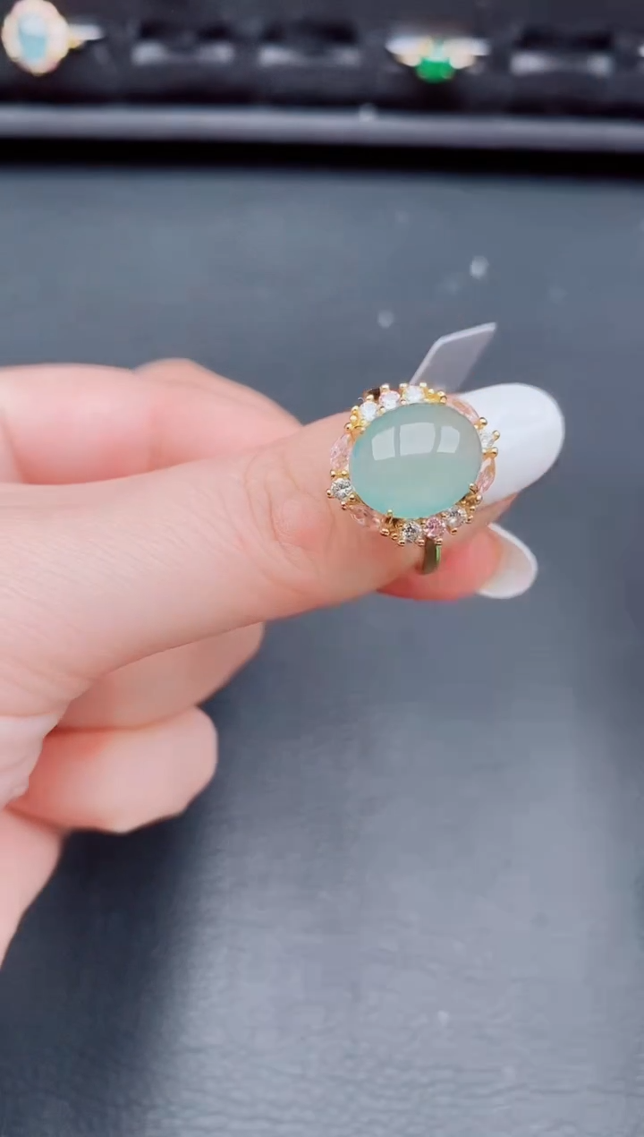 【闪购商品】翡翠戒指银S925镶嵌天然a货翡翠394