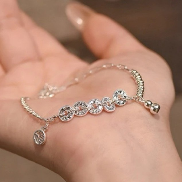 手链  S(新品上新）碎银五帝钱盘缠手链女葫芦碎银子手链新中式