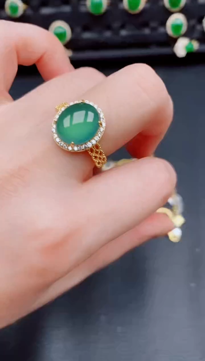 【闪购商品】翡翠戒指银S925镶嵌天然a货翡翠309