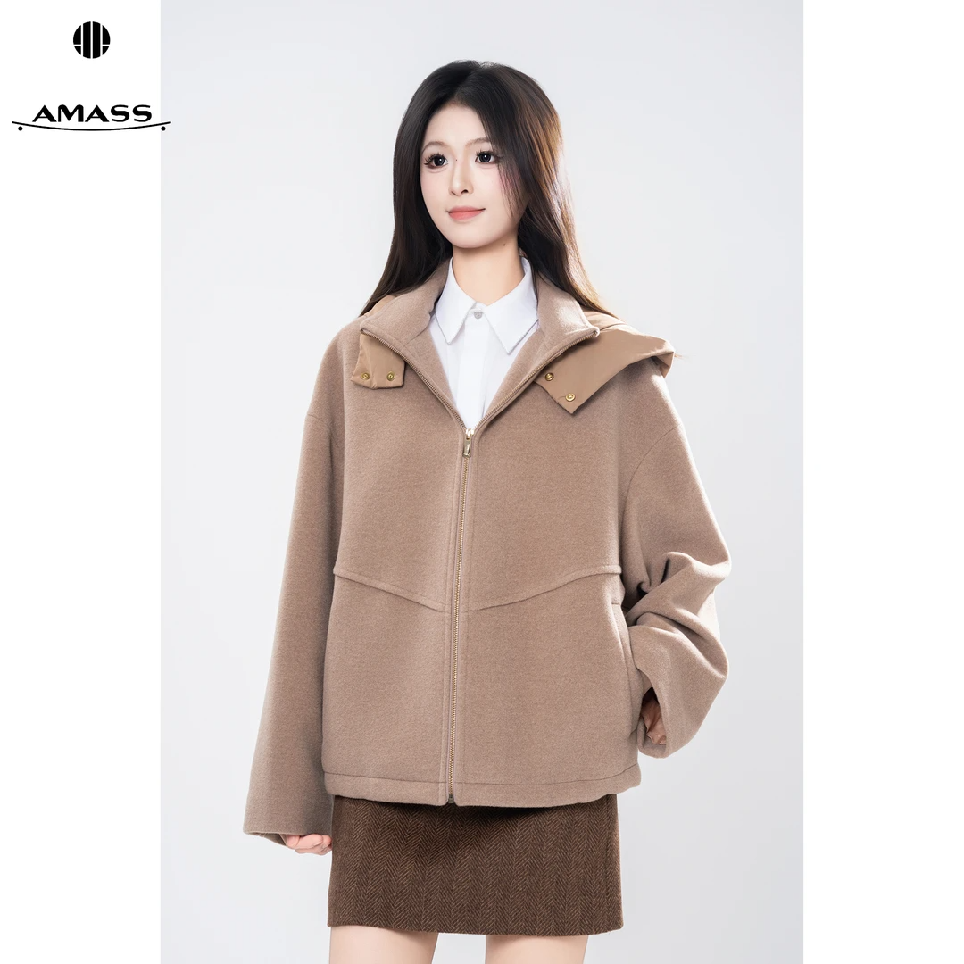 AMASS/阿玛施秋冬新款高级宽松慵懒显瘦连帽羊毛毛呢外套女540043