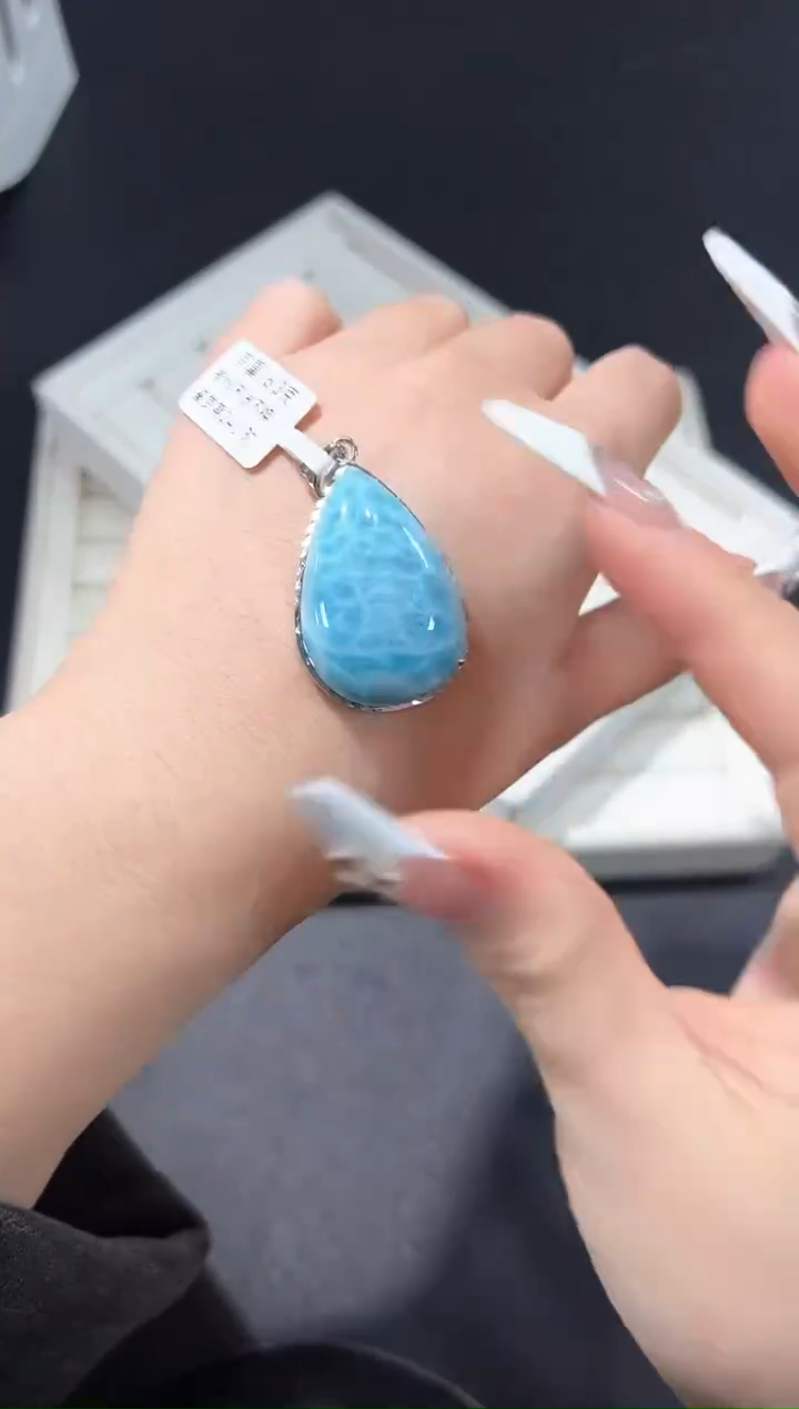 银S925镶嵌针钠钙石（海纹石）吊坠(不含链)1o多样性发其一