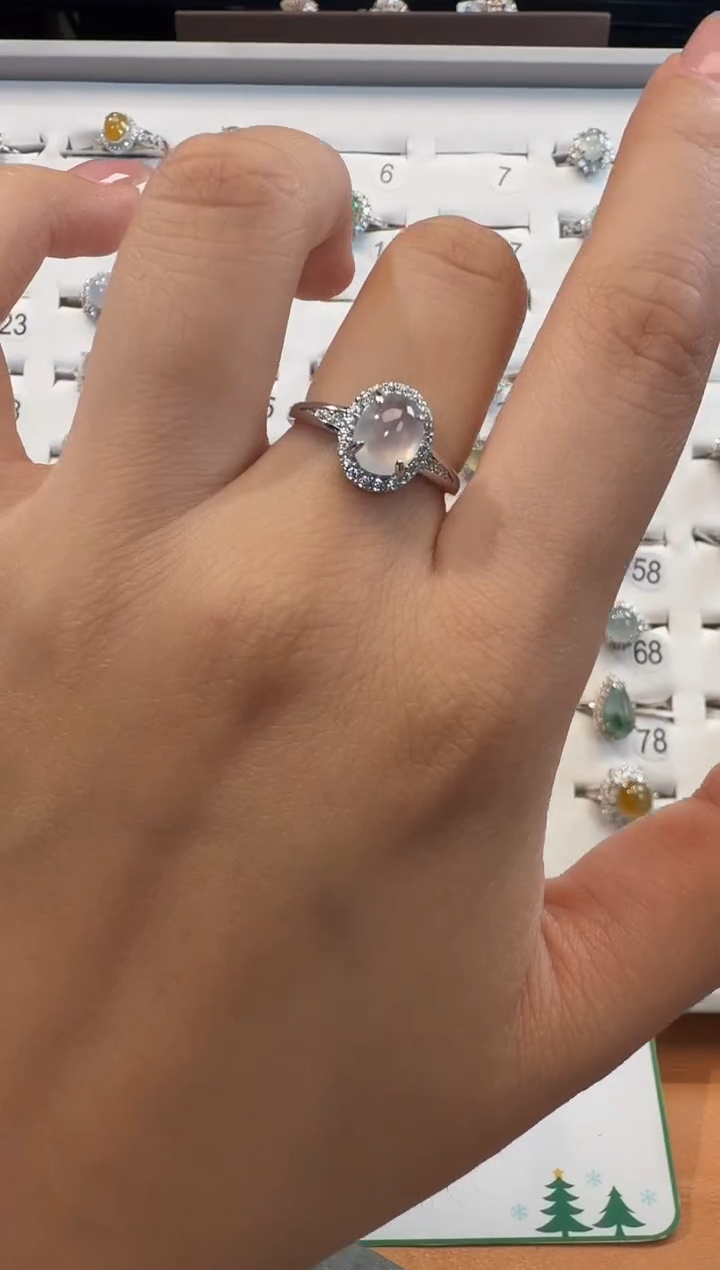 银S925镶嵌戒指翡翠925银镶翡翠戒指镶嵌56