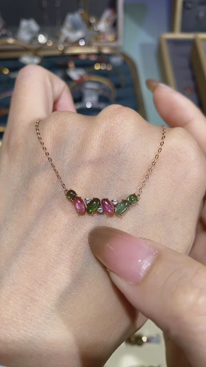 【闪购商品】碧玺颈饰18K金镶嵌项链