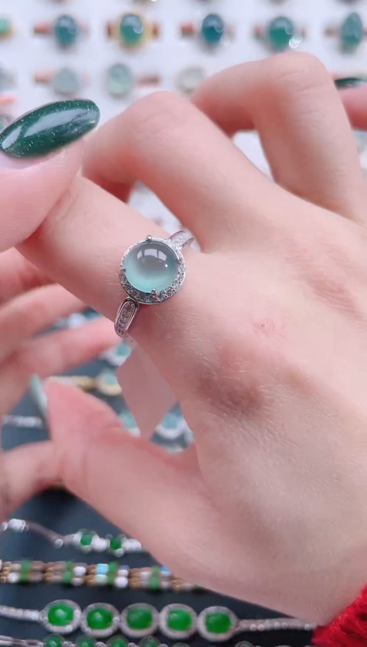 银S925镶嵌戒指翡翠天然翡翠