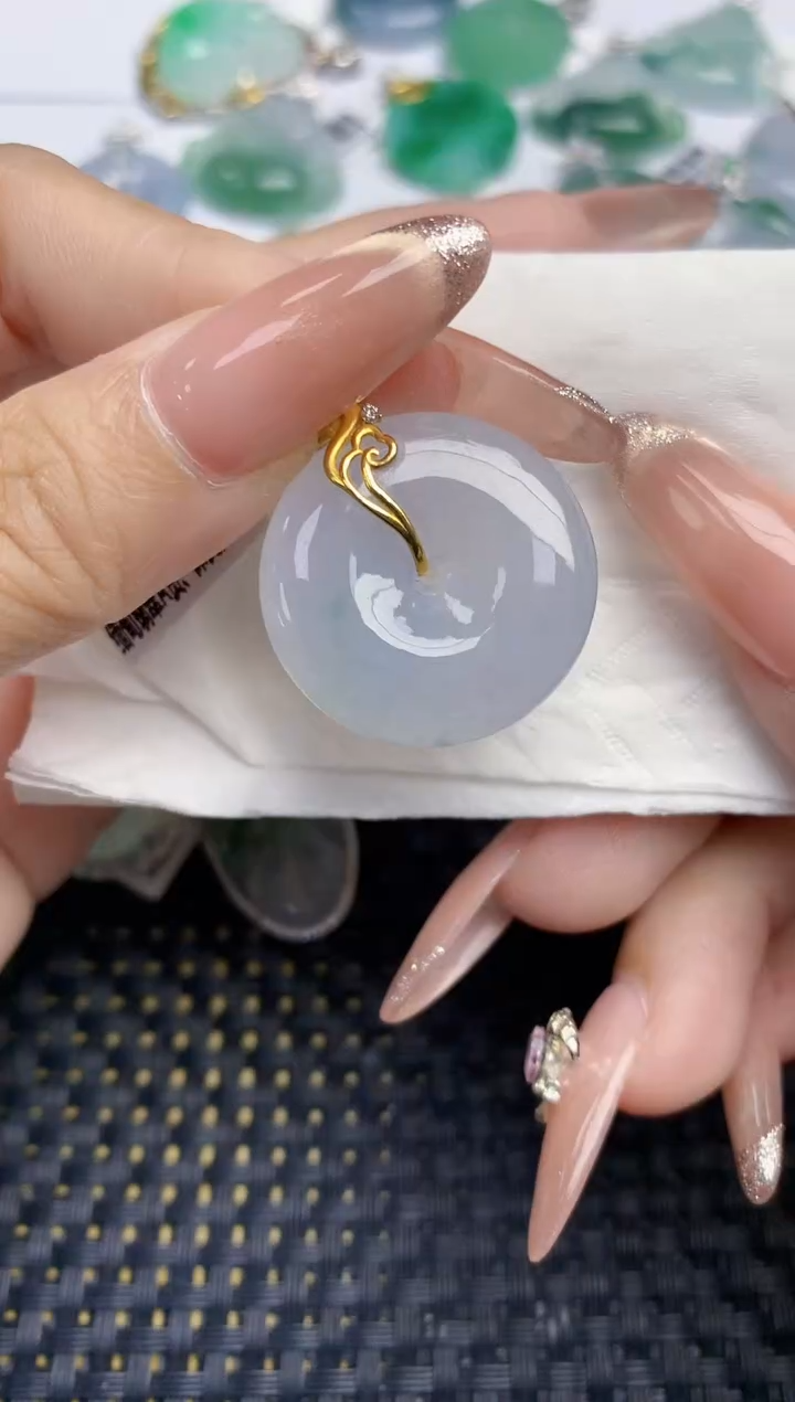 颈饰18K金镶嵌翡翠天然缅甸A货翡翠百元以上9元证书费自理