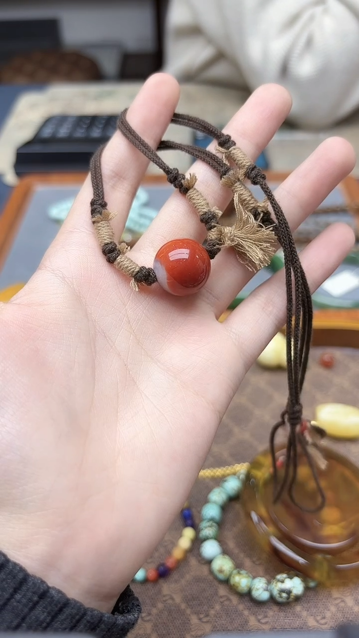 未镶嵌南红玛瑙车挂南红吊坠17mmTS编绳