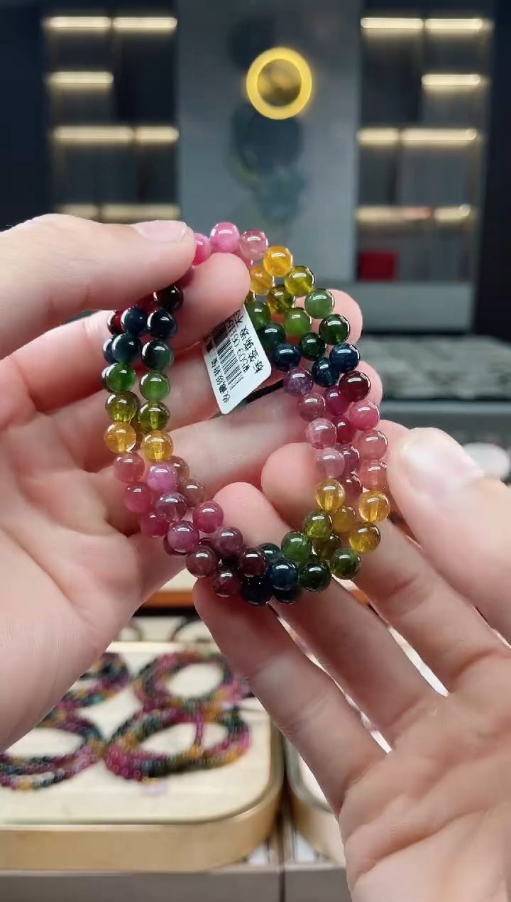 未镶嵌冰透体老矿碧玺三圈手串6mm+碧玺多样性发一条xion