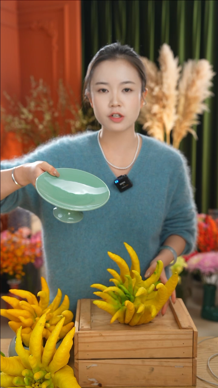 佛手盘子 冰裂纹青玉