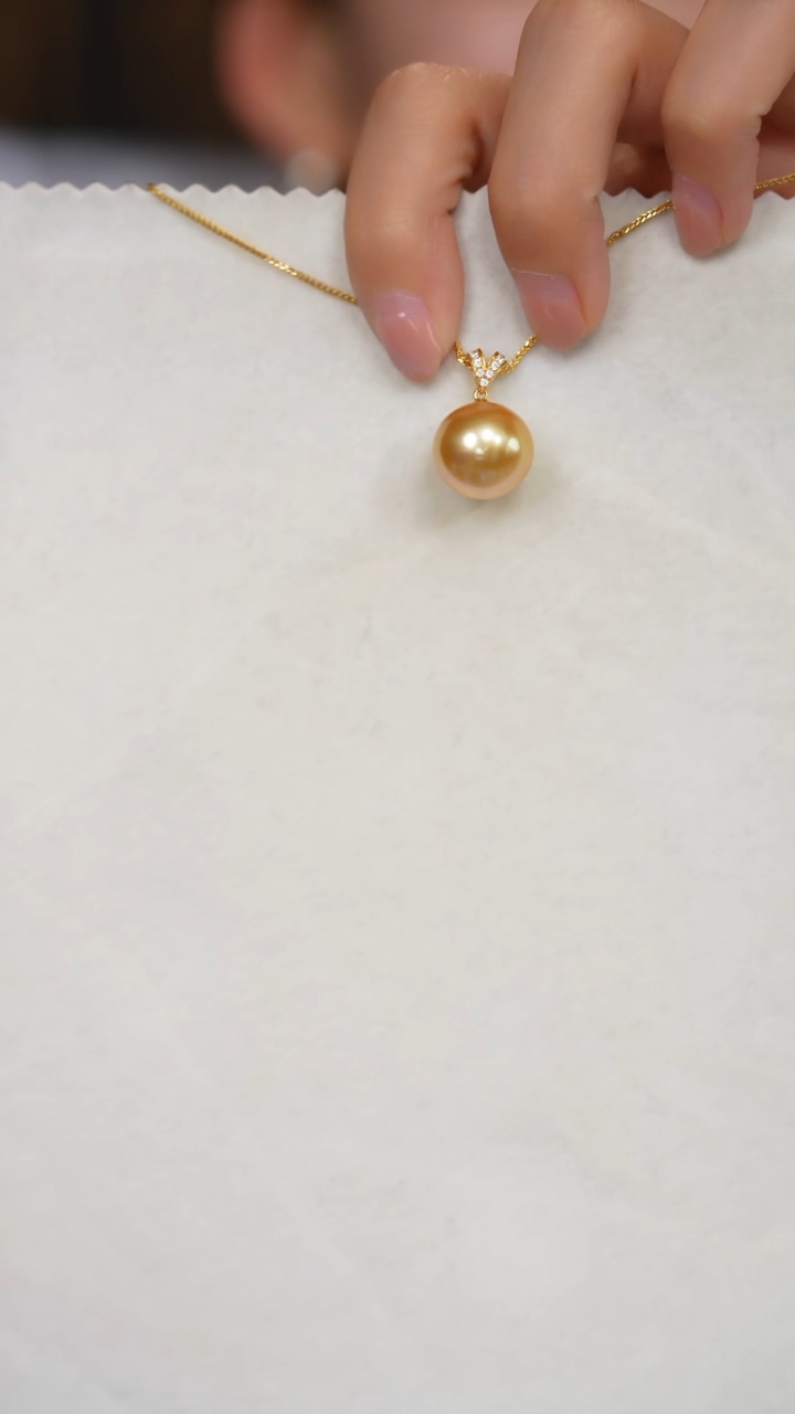 【闪购商品】海水珍珠项链18K金镶嵌金珠14-15mm