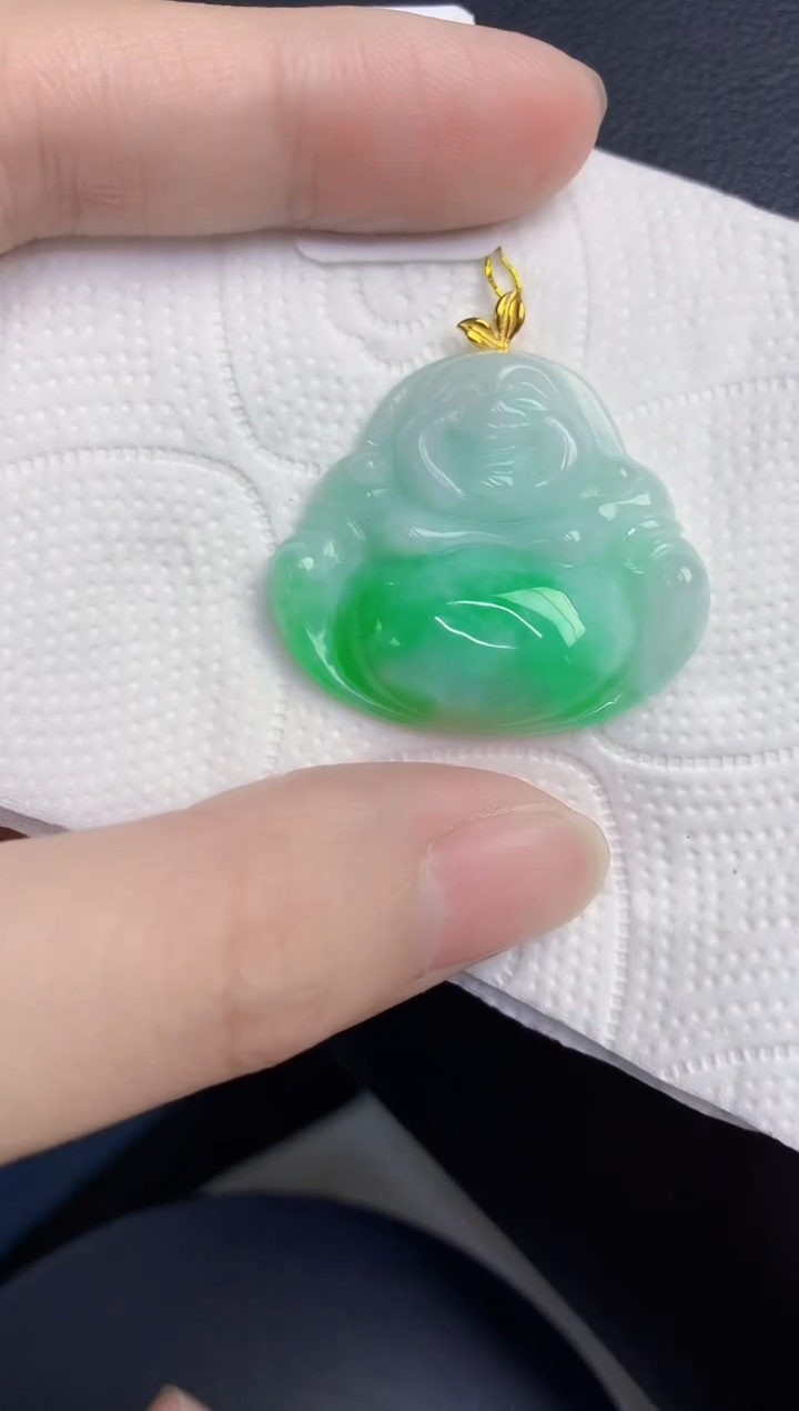 颈饰18K金镶嵌翡翠天然翡翠缅甸A货