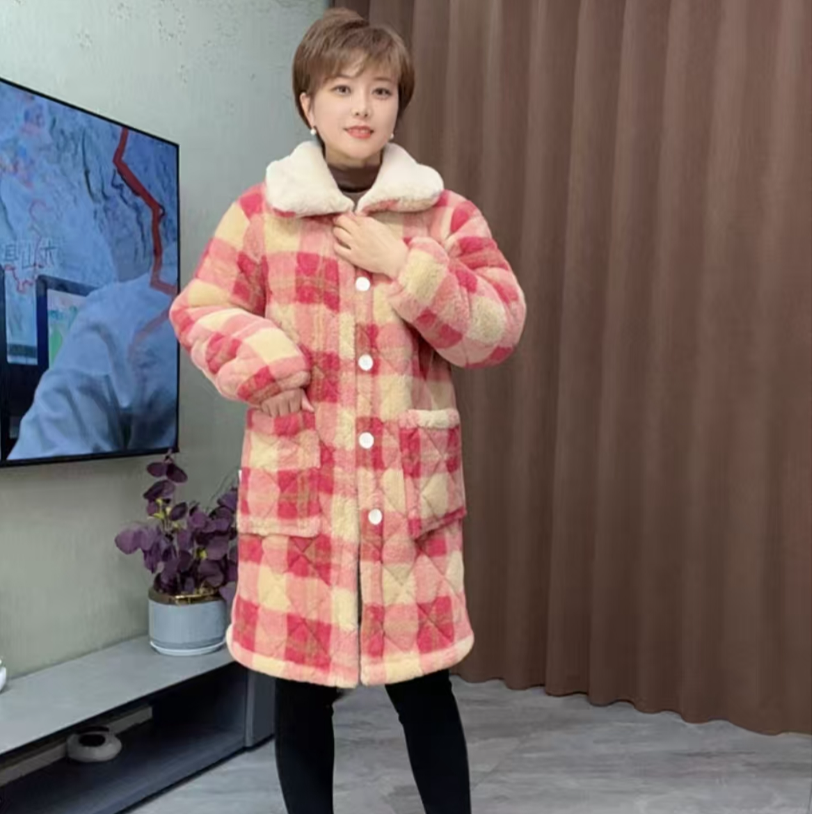 【特厚翻领】厂家冬季宽松睡衣加绒加厚家居服长袍睡衣女家居服