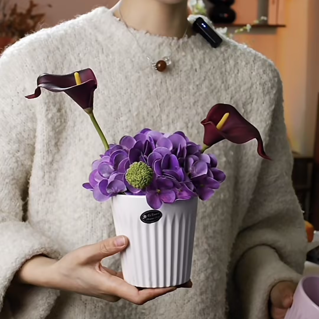 苏郁竖纹桶·仿真花假花餐桌花电视柜茶几玄关摆件家居装饰摆设