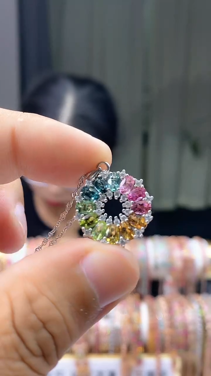 【闪购商品】碧玺吊坠银S925镶嵌42345354354354