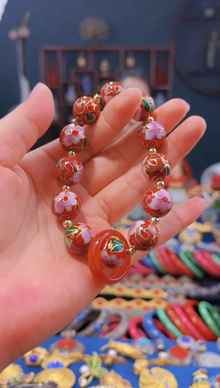 非遗 景泰蓝手串 1.4 红色