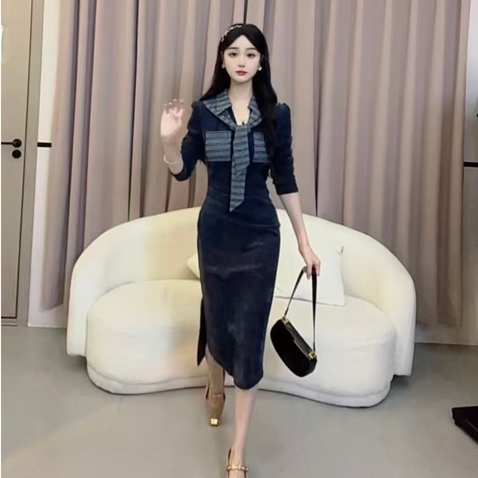 【蛋蛋】秋冬洋气网红时尚收腰名媛显瘦连衣裙YXJZQ53080