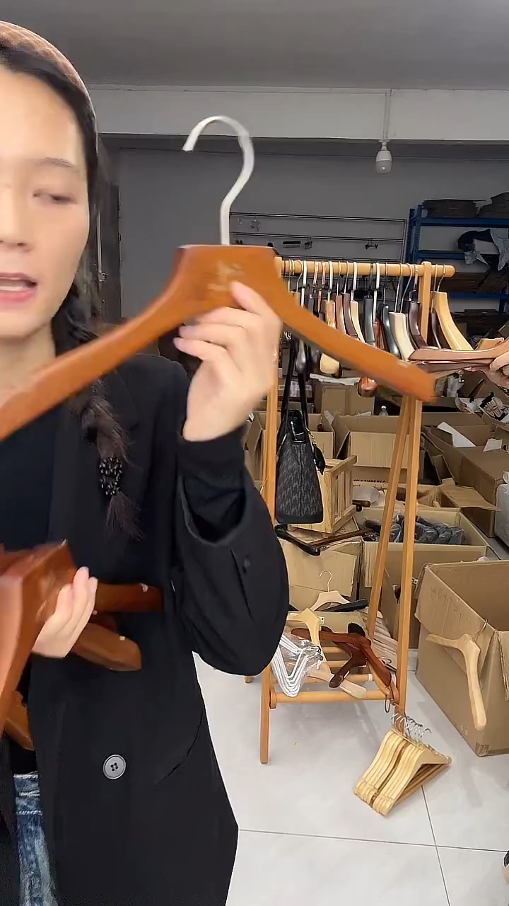 40cm3.0宽肩衣架服装店尾货带logo胡桃木色15支装【不退换】