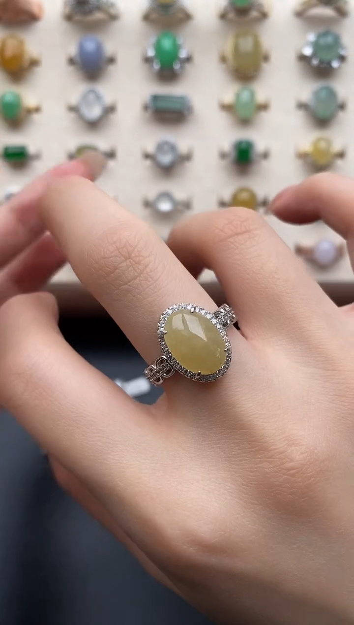 银S925镶嵌戒指翡翠一物一证一礼盒