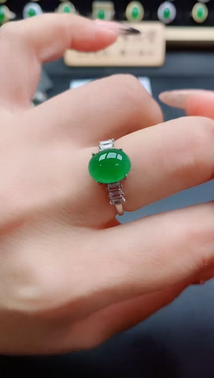银S925镶嵌戒指翡翠1