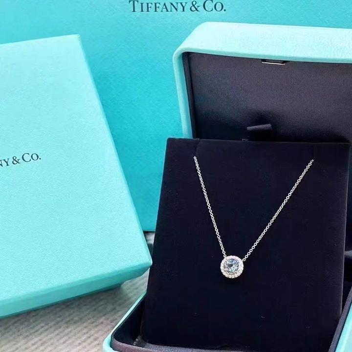 99新 Tiffany & Co./蒂芙尼 小花6欢  soleste系列 海蓝宝 项链