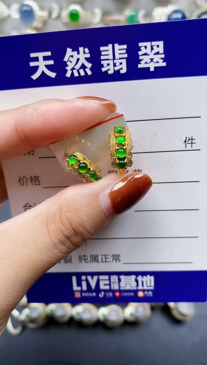 翡翠银S925镶嵌耳饰301