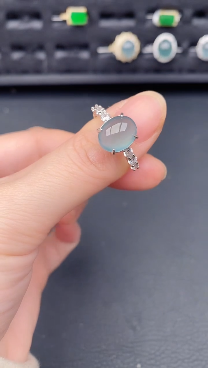 银S925镶嵌戒指翡翠天然a货翡翠175