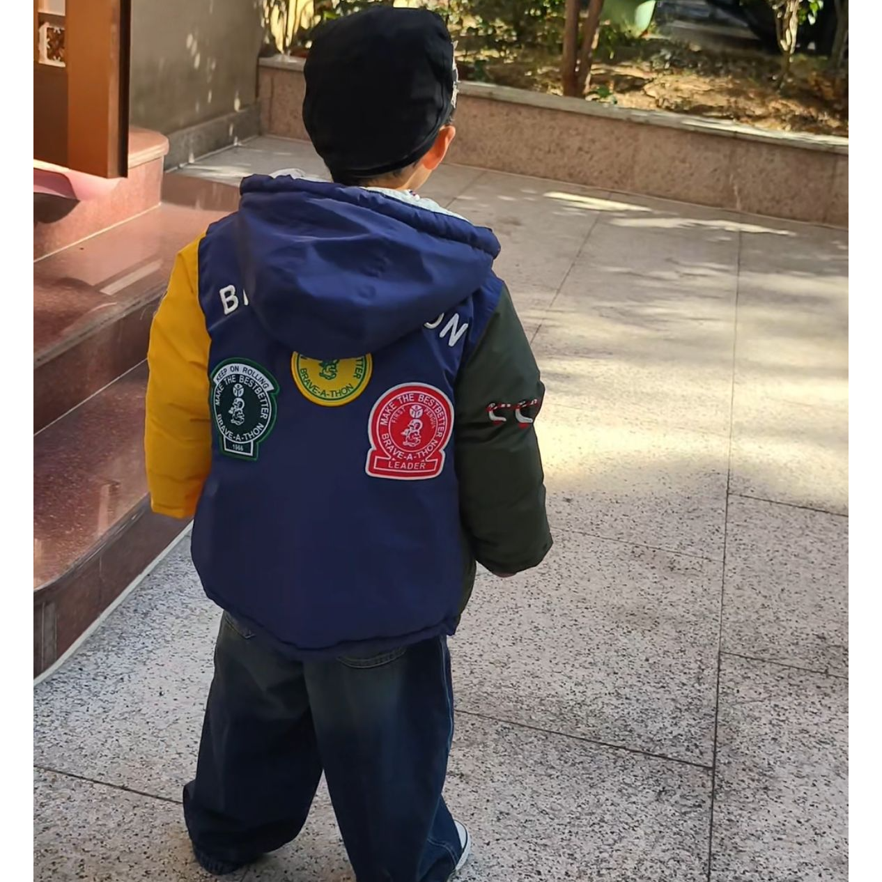 2025新款儿童刺绣冬羽绒棉服连帽加厚保暖外套男童棉袄撞色双面穿