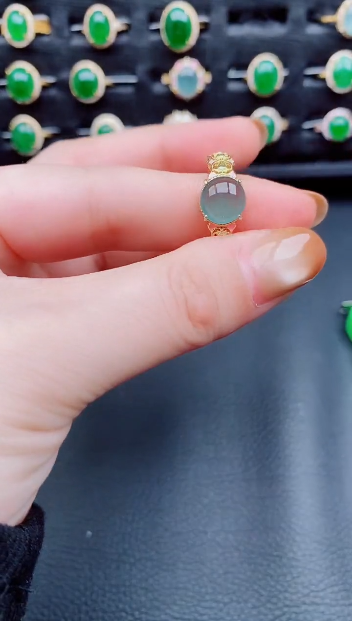 【闪购商品】翡翠戒指银S925镶嵌天然a货翡翠85