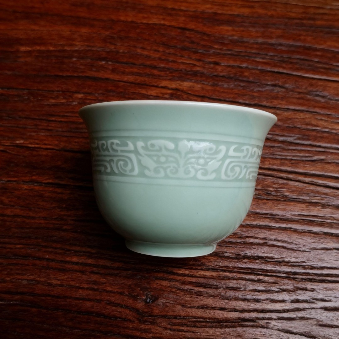 【两只】耀州窑青铜饕餮纹主人杯老官唐瓷器家用会客品茗杯缸杯陶瓷