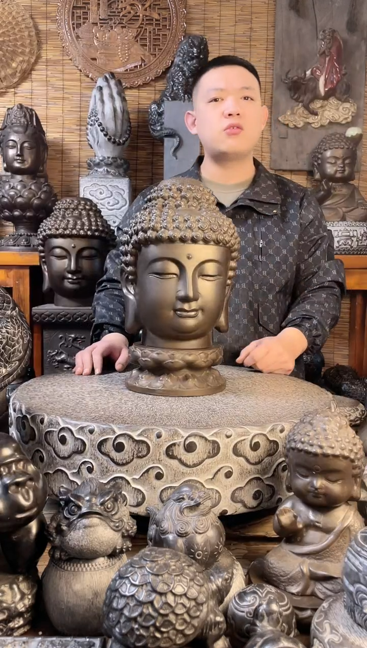 【闪购商品】30佛头+双层莲花台天然青石雕刻