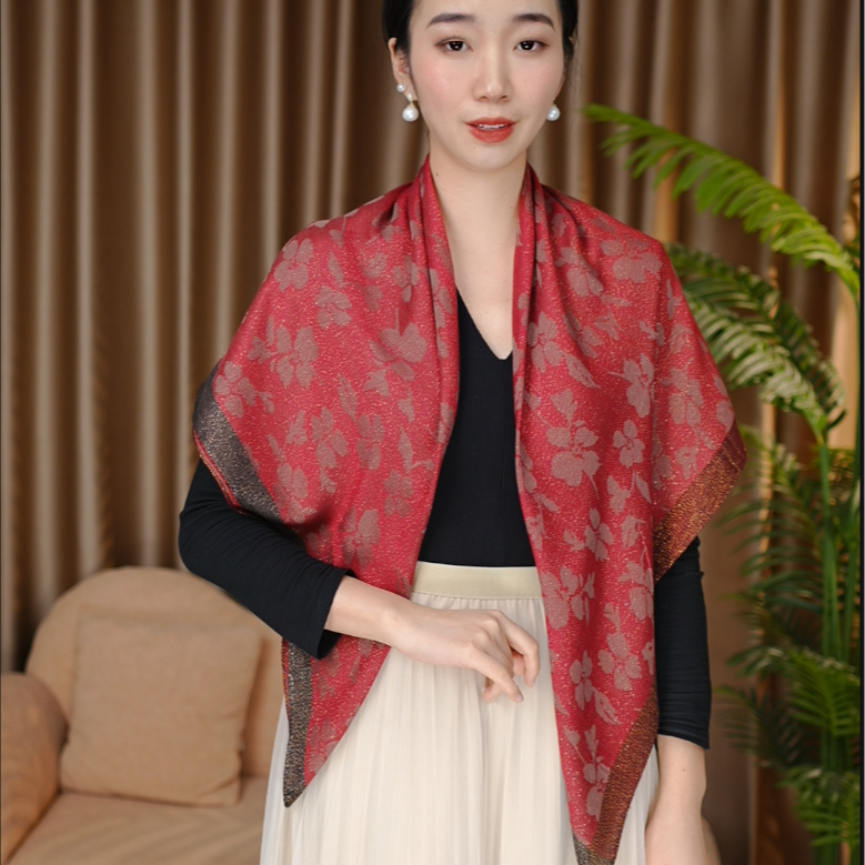 金银线丝毛方巾100x100cm围巾披肩