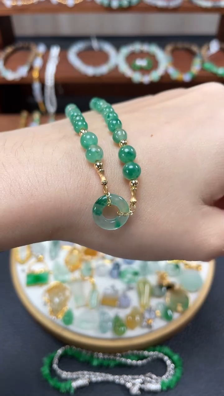 【闪购商品】石英质玉套链18K金镶嵌一个  JK201