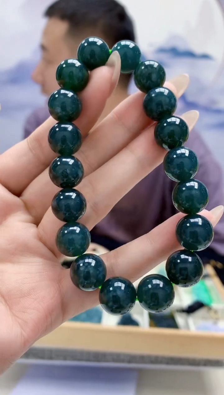 定制翡翠未镶嵌4898MM-毛货手串58