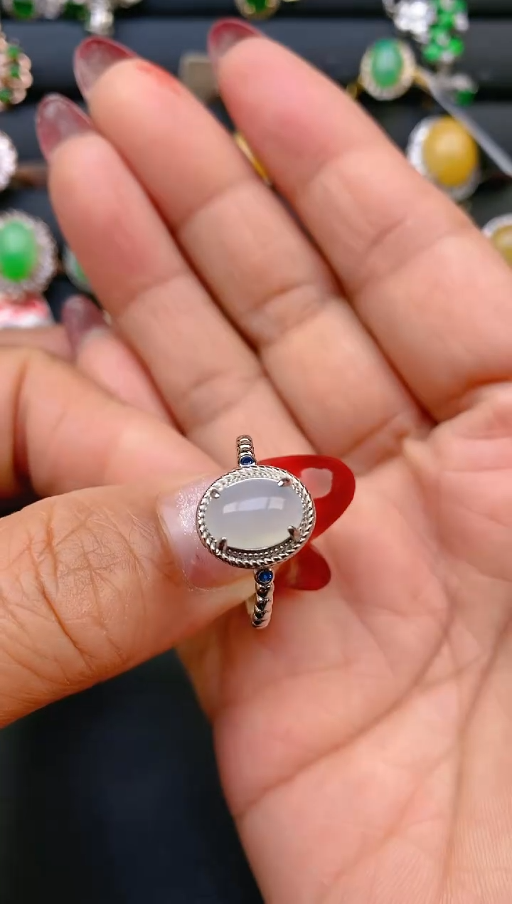 【闪购商品】翡翠戒指银S925镶嵌天然A货翡翠1