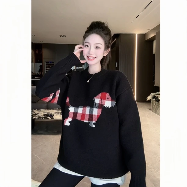 FAND柒柒【T+Btangmu】秋冬情侣装加厚狗狗圆领套头毛衣针织打底