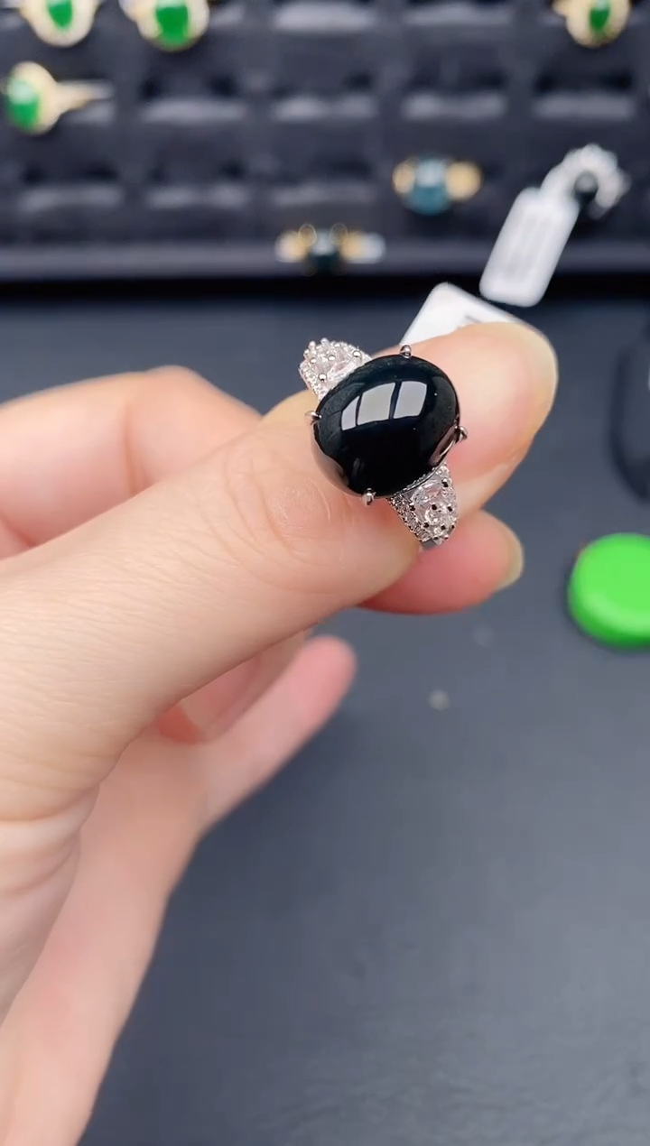 银S925镶嵌戒指翡翠天然a货翡翠156