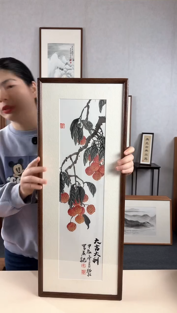 【闪购商品】国画手绘*吉利图*28*72cm实木框